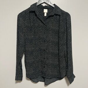 H&M black & white polka dot button up blouse size 2